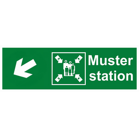 IMO Sign Muster Station Side Down Left IMPA 334336 100x300mm