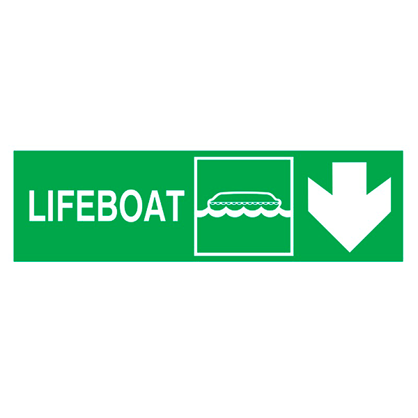 IMO Sign Lifeboat Down Right IMPA 334309 100x300mm