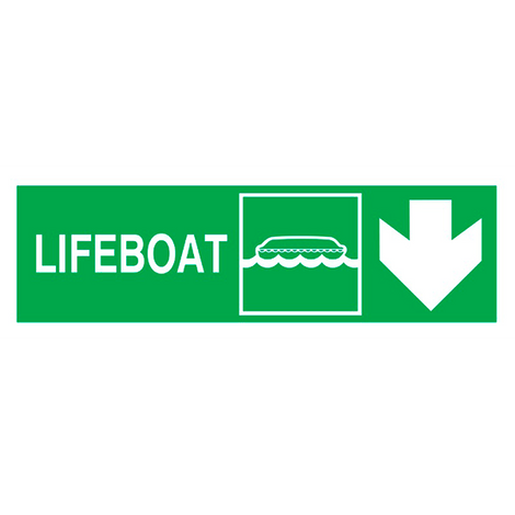 IMO Sign Lifeboat Down Right IMPA 334309 100x300mm