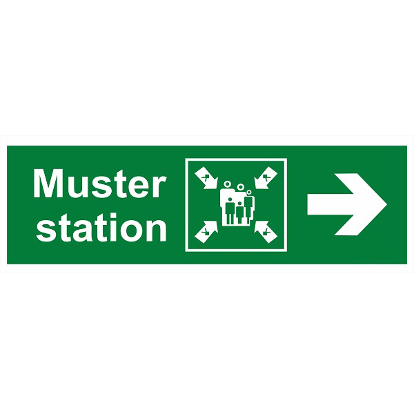 IMO Sign Muster station symbol with arrow right IMPA 334335 100x300mm