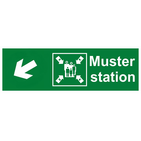 IMO Sign Muster Station Side Down Left IMPA 334336 100x300mm