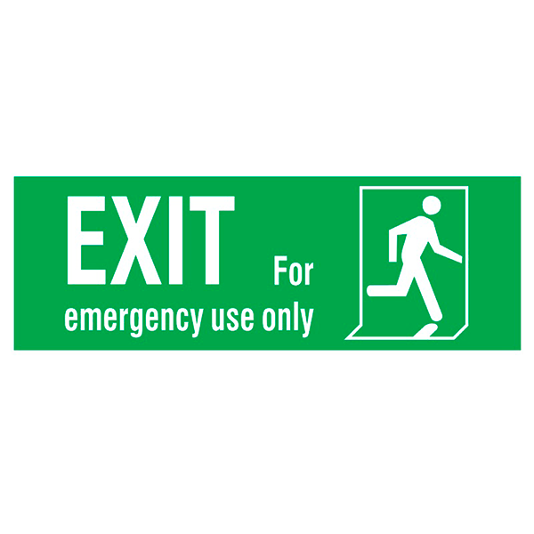 IMO Sign Exit Left-man Run Right-for Emergency Use Only IMPA 334413 150x400mm